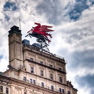 Flying Red Horse, Pegasus sign on top of Magnolia Hotel in Dallas